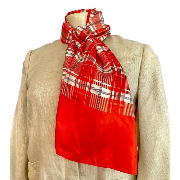 Vintage Plaid Scarf in Orange and Gray. - Picture 1 of 6